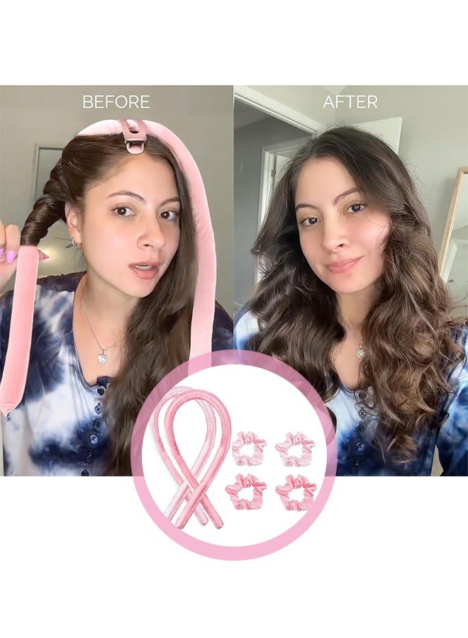 Arabest Heatless Hair Curlers Hair Roller,No Heat Satin Curling Rod Headband Set for Long Hair to Sleep In with Hair Clip Scrunchies,Overnight Soft Lazy Curly Hair Accessories for Women Hair (Pink) - Image 1