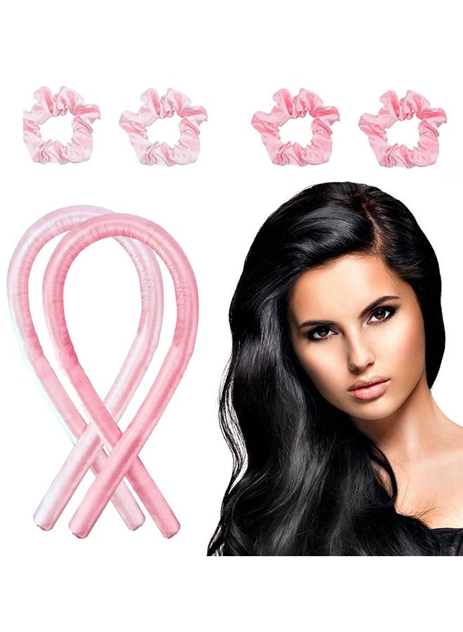 Arabest Heatless Hair Curlers Hair Roller,No Heat Satin Curling Rod Headband Set for Long Hair to Sleep In with Hair Clip Scrunchies,Overnight Soft Lazy Curly Hair Accessories for Women Hair (Pink) - Image 2