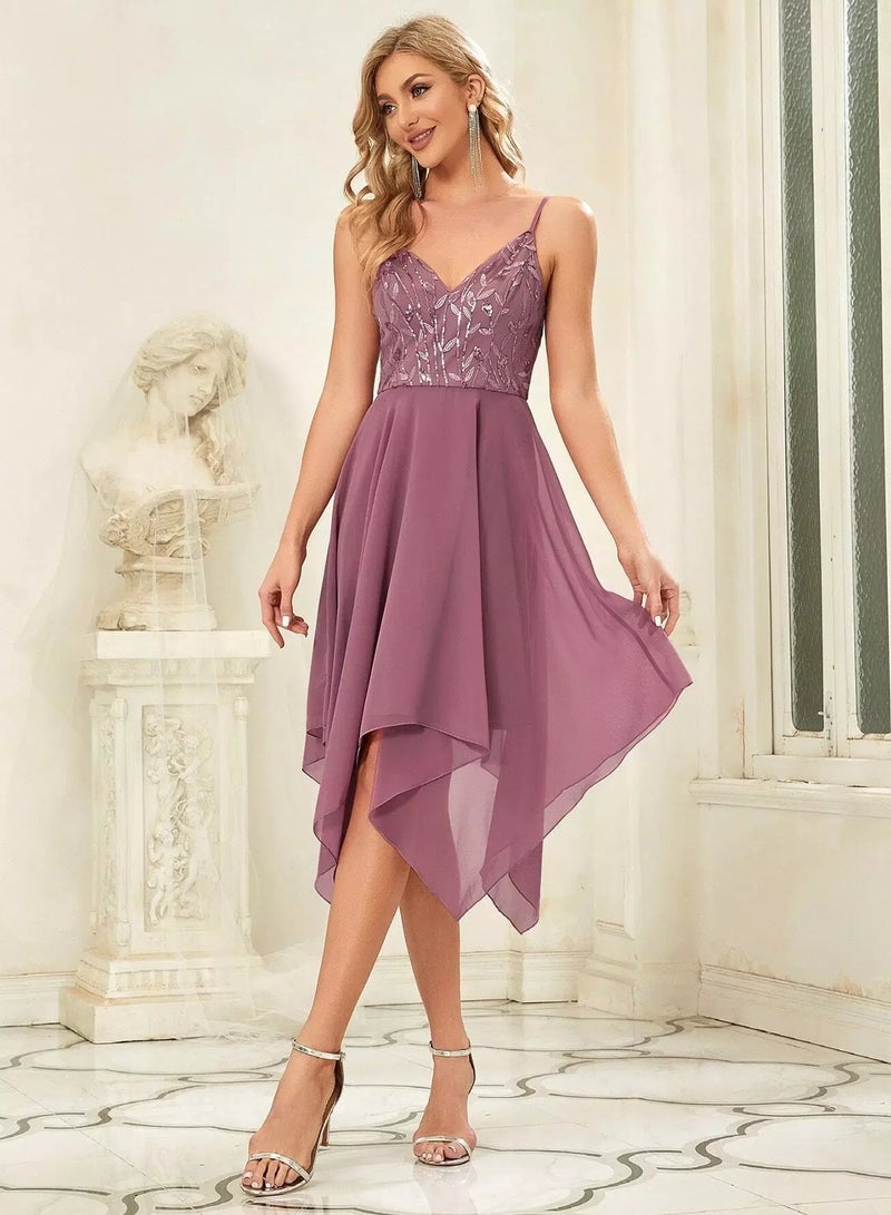 Sequin Decor Hanky Hem Chiffon Cami Dress - Image 4