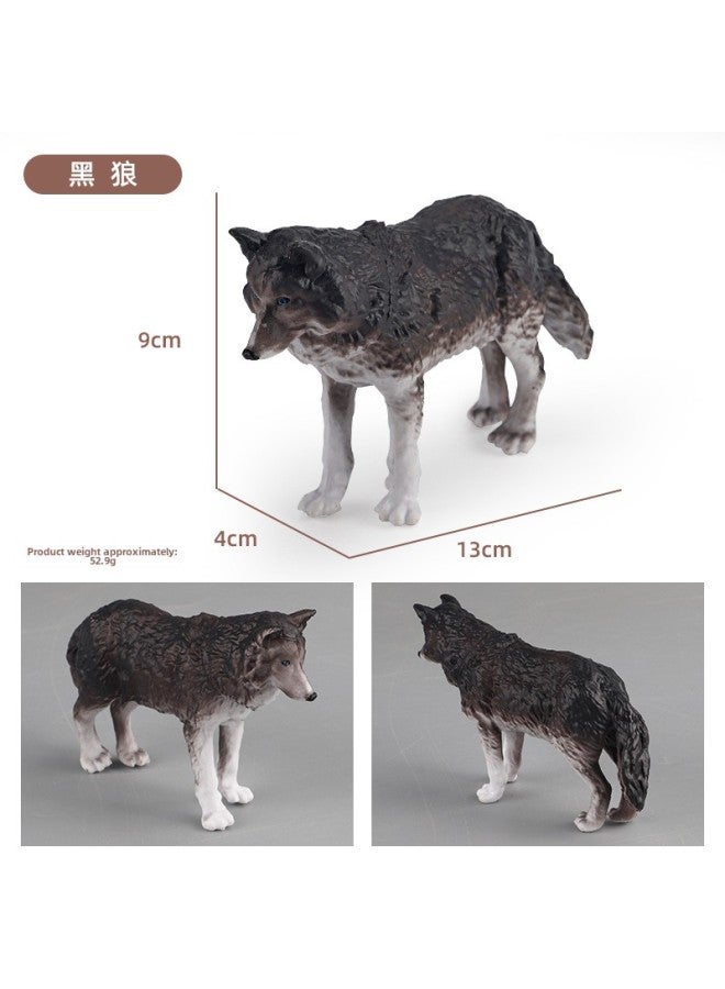 Children's Simulation Wild Animal Toy Hippo Rhino Camel Elephant Panda Model Hand-made Scene Ornament Set-Color:X-147 Black Wolf  - Image 1