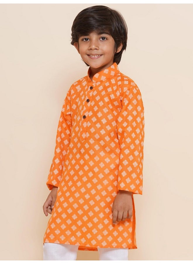 AJ Dezines - AJ DEZINES Kids Ethnic Wear Cotton Printed Orange Kurta for Boys (Only Kurta) (DUP_KURTA-K-3046-ORANGE-4) - Image 1