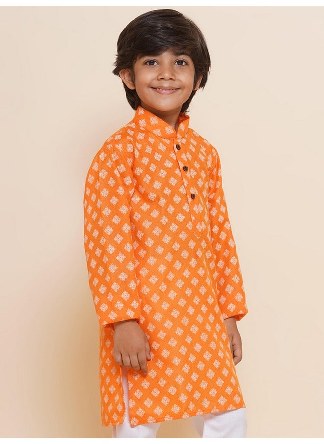 AJ Dezines - AJ DEZINES Kids Ethnic Wear Cotton Printed Orange Kurta for Boys (Only Kurta) (DUP_KURTA-K-3046-ORANGE-4) - Image 1