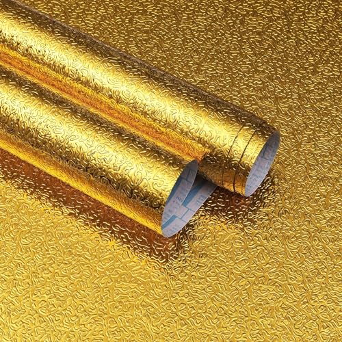 HOMSUN Kitchen Wallpaper Oil Proof Sticker Backsplash Aluminum foil Heat Self-Adhesive Paper Waterproof Peel and Stick Wallpapet Contact Paper for Kitchen,Table (2 Feet x 4 Feet, Gold Texture) - Image 1