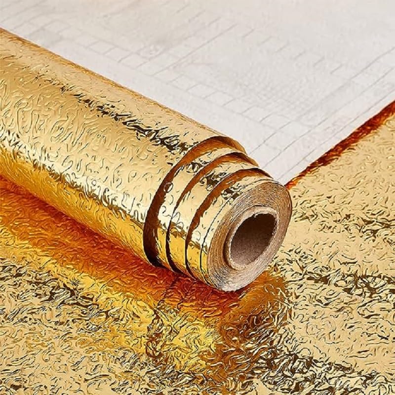 HOMSUN Kitchen Wallpaper Oil Proof Sticker Backsplash Aluminum foil Heat Self-Adhesive Paper Waterproof Peel and Stick Wallpapet Contact Paper for Kitchen,Table (2 Feet x 4 Feet, Gold Texture) - Image 5