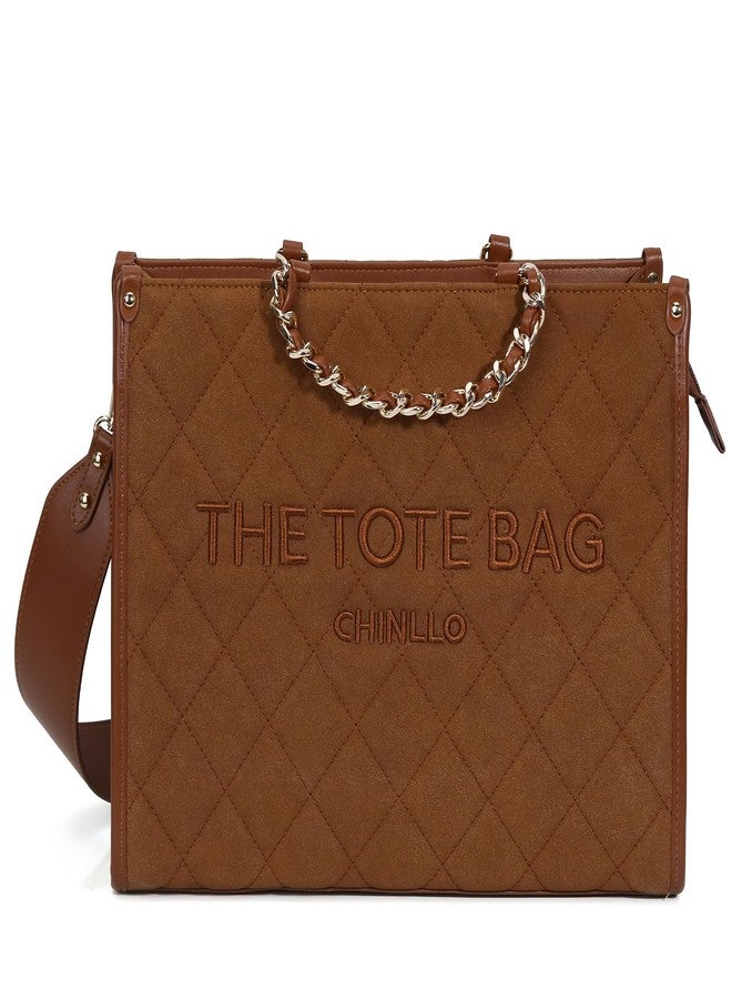 Chinllo Tote Bag for Women Top Handle Satchel Purse and Handbags with Shoulder Strap, Brown-suede, Medium 14 IN - Image 1
