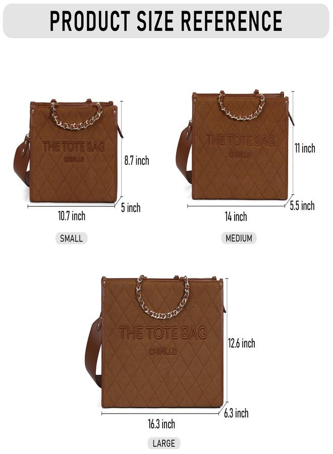 Chinllo Tote Bag for Women Top Handle Satchel Purse and Handbags with Shoulder Strap, Brown-suede, Medium 14 IN - Image 2