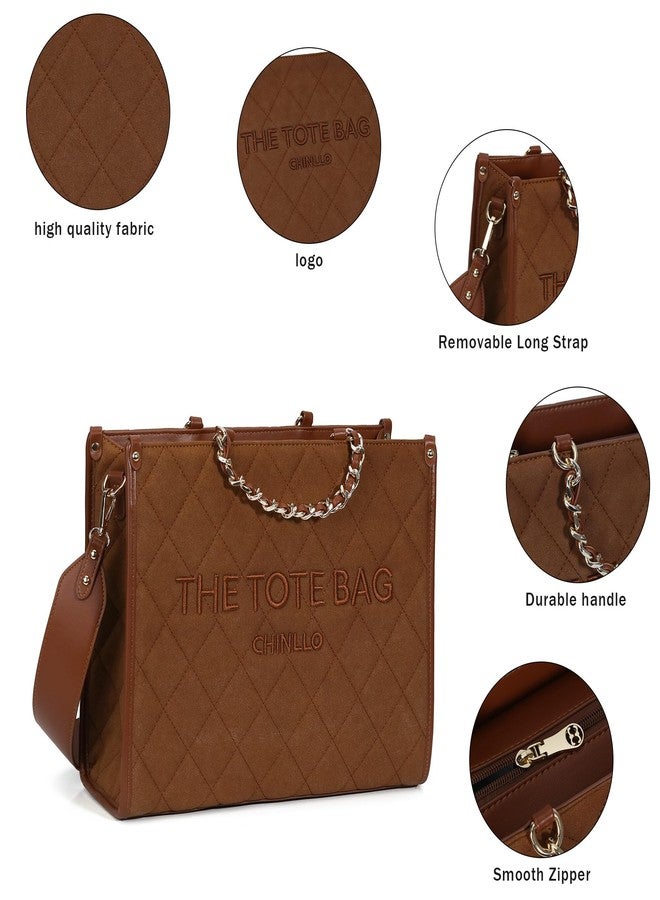 Chinllo Tote Bag for Women Top Handle Satchel Purse and Handbags with Shoulder Strap, Brown-suede, Medium 14 IN - Image 3