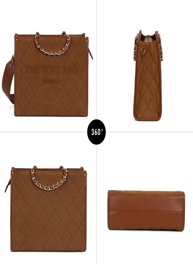 Chinllo Tote Bag for Women Top Handle Satchel Purse and Handbags with Shoulder Strap, Brown-suede, Medium 14 IN - Image 5