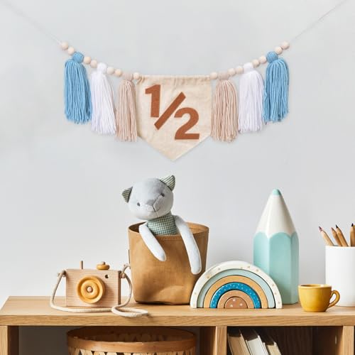 Dokuna Half Birthday High Chair Banner - Dokuna Boys 1/2 Half Birthday Party Decorations Photo Backdrop, Half Way to One Decorations for Boys (Khaki) - Image 5