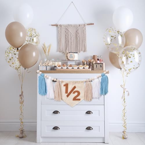 Dokuna Half Birthday High Chair Banner - Dokuna Boys 1/2 Half Birthday Party Decorations Photo Backdrop, Half Way to One Decorations for Boys (Khaki) - Image 4