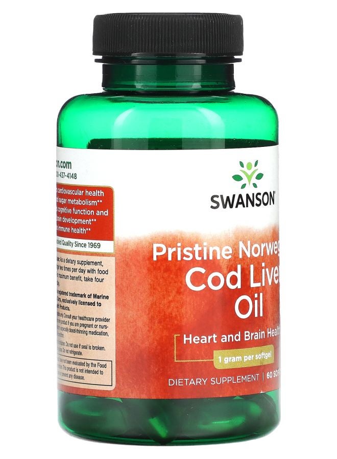 SWANSON Pristine Norwegian Cod Liver Oil 1 g  60 Softgels - Image 2