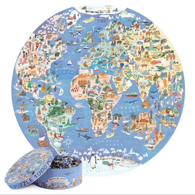 bopster 1000PieceRound World Map Jigsaw Puzzle for Adults Teens Illustrated Globe Design Premium 1000pc Puzzle Giftable Family Activity - Image 3