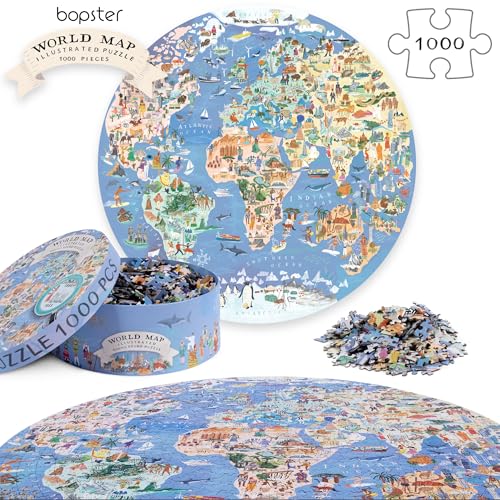 bopster 1000PieceRound World Map Jigsaw Puzzle for Adults Teens Illustrated Globe Design Premium 1000pc Puzzle Giftable Family Activity - Image 5