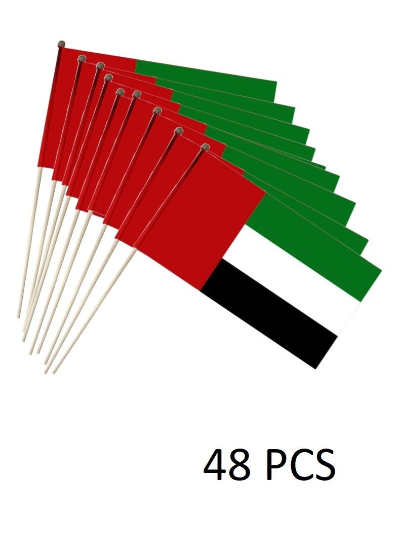 Boxwoods 48 PCS Of UAE Hand Waving Flags 20 x 30 CM With Wood Stick For National Day Celebration  - Image 1