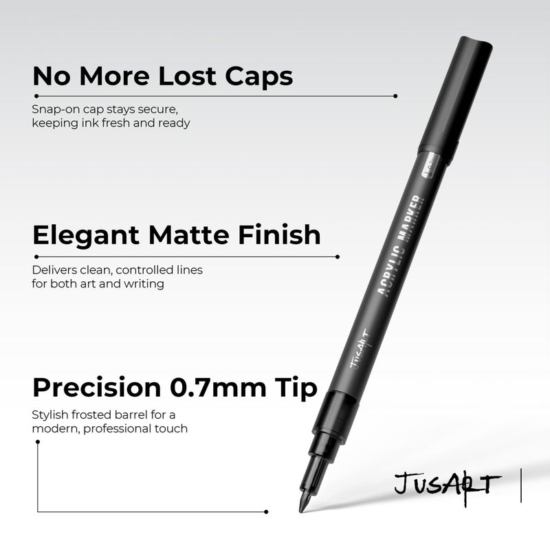JusArt 3 Pack Black Acrylic Paint Markers, 0.7mm Fine Point Acrylic Paint Pens for Rock Painting, Art Projects, Ceramic, Glass, Wood, Metal, Fabric, DIY Crafts, Ideal Black Paint Pen for Art Supplies - Image 4