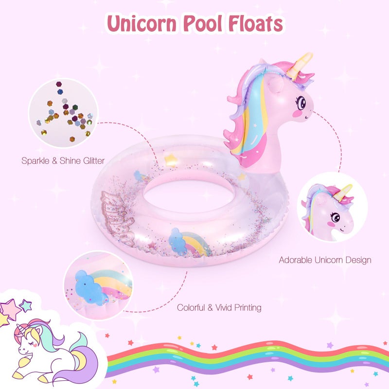 MoKo Inflatable Pool Float-Cute Glitters Sequin Unicorn Swim Tube Rings Inflatable Swimming Toys Floaties Fun Summer Water Floaties for Beach Pool Outdoor Party Water Toy for Children, Pink - Image 3
