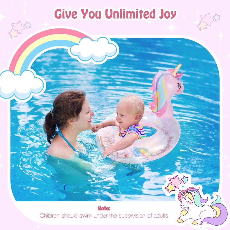 MoKo Inflatable Pool Float-Cute Glitters Sequin Unicorn Swim Tube Rings Inflatable Swimming Toys Floaties Fun Summer Water Floaties for Beach Pool Outdoor Party Water Toy for Children, Pink - Image 5