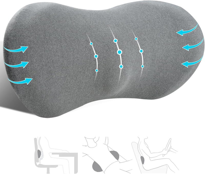 kasney Lumbar Support Pillow, Lumbar Pillow for Low Back Pain Relief, Ergonomic Memory Foam Lumbar Pillow, Breathable & Detachable & Washable, Comfy Back Pillow for Office Chairs, Car Seats (Dk Grey, Cotton) - Image 1