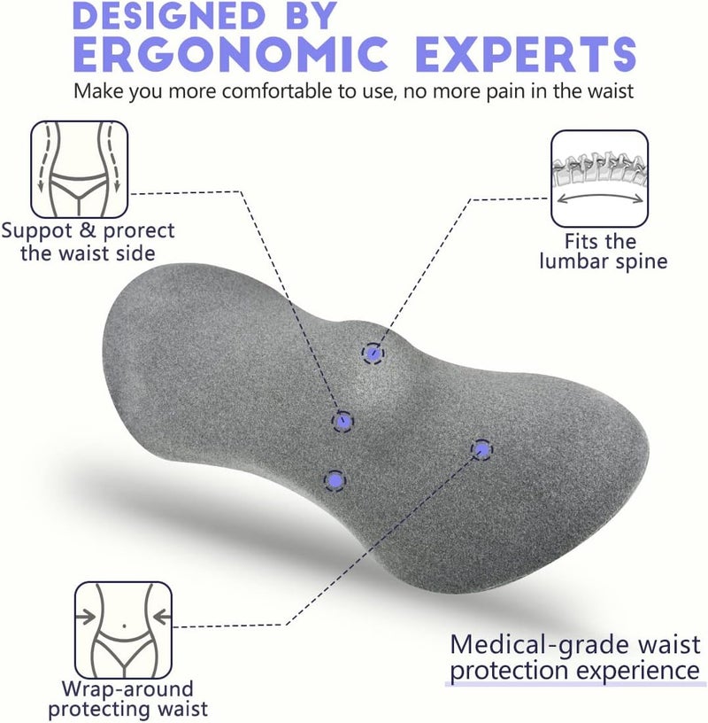 kasney Lumbar Support Pillow, Lumbar Pillow for Low Back Pain Relief, Ergonomic Memory Foam Lumbar Pillow, Breathable & Detachable & Washable, Comfy Back Pillow for Office Chairs, Car Seats (Dk Grey, Cotton) - Image 2