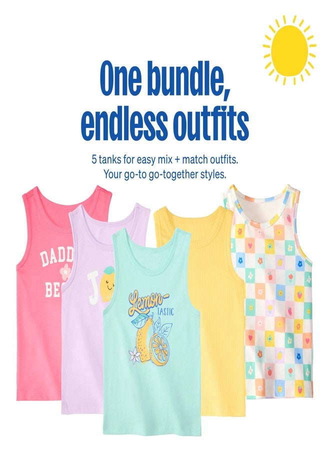 Garanimals Baby & Toddler Girl Icons Tank Tees - Kid's Sleeveless Tank Top - Size 6T - Light Blue, Yellow, Purple, White, Pink - 5 Pack - Image 4
