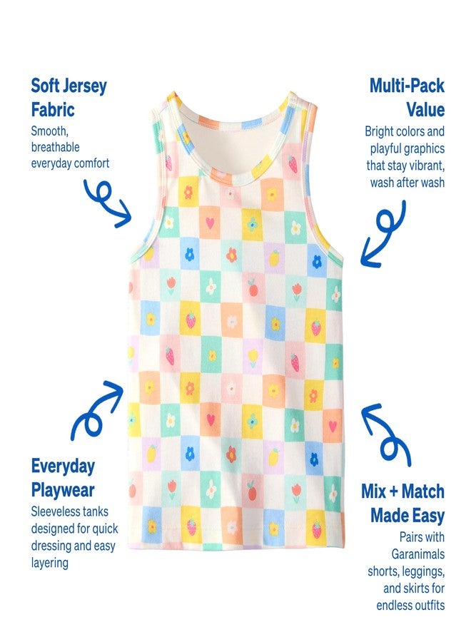 Garanimals Baby & Toddler Girl Icons Tank Tees - Kid's Sleeveless Tank Top - Size 6T - Light Blue, Yellow, Purple, White, Pink - 5 Pack - Image 3