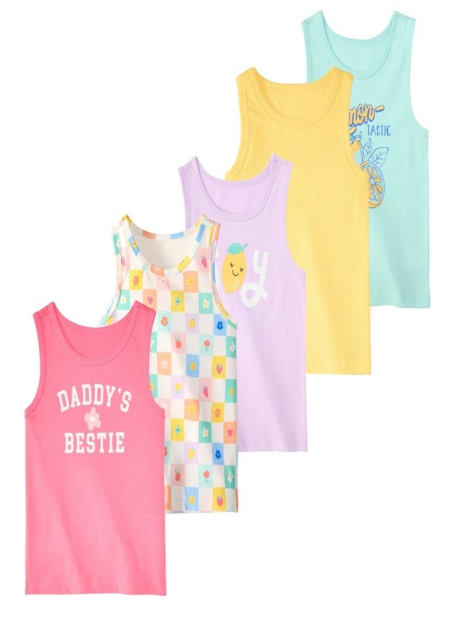 Garanimals Baby & Toddler Girl Icons Tank Tees - Kid's Sleeveless Tank Top - Size 6T - Light Blue, Yellow, Purple, White, Pink - 5 Pack - Image 1