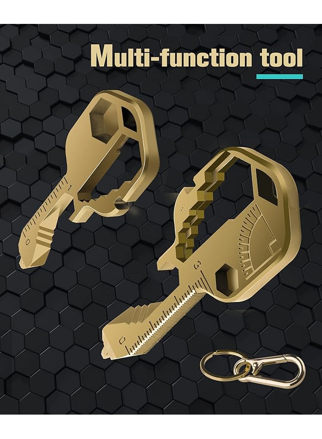 KASTWAVE Multifunction Tool Keychain Multitool 24 In 1 Key Tool Portable Key Shaped Pocket Tools Hand Tools Repair Gadgets Ruler Bottle Opener Drill Drive Screwdriver Hex Wrench (Gold) - Image 2