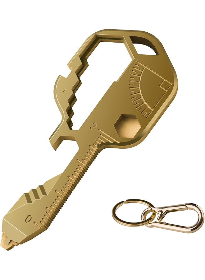 KASTWAVE Multifunction Tool Keychain Multitool 24 In 1 Key Tool Portable Key Shaped Pocket Tools Hand Tools Repair Gadgets Ruler Bottle Opener Drill Drive Screwdriver Hex Wrench (Gold) - Image 1
