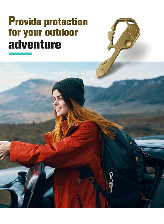 KASTWAVE Multifunction Tool Keychain Multitool 24 In 1 Key Tool Portable Key Shaped Pocket Tools Hand Tools Repair Gadgets Ruler Bottle Opener Drill Drive Screwdriver Hex Wrench (Gold) - Image 3