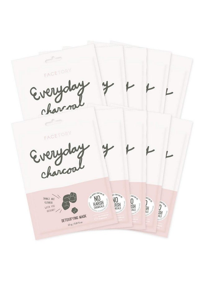 FACETORY FACETORY K Beauty Face Mask Skin Care - Everyday CHARCOAL Detoxifying Sheet Mask | Plant-Based Charcoal Face Mask (10 Pack)  - Image 1