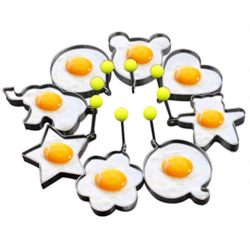 Slomg 8pcs Set Fried Egg Rings Molds Non Stick for Griddle Pan, Egg Shaper Pancake Maker with Handle, Stainless Steel Egg Form for Frying Cooking - Image 1