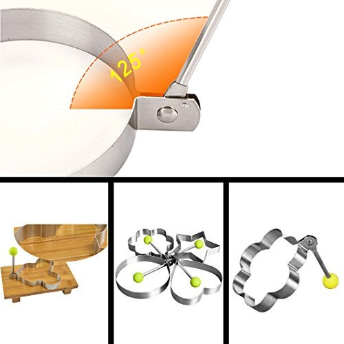 Slomg 8pcs Set Fried Egg Rings Molds Non Stick for Griddle Pan, Egg Shaper Pancake Maker with Handle, Stainless Steel Egg Form for Frying Cooking - Image 3