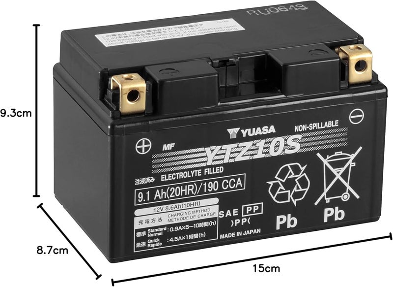 Yuasa YTZ10S 12V Lead Acid Motorcycle Battery - 9.1 Ah (20HR) / 190 CCA - Image 3