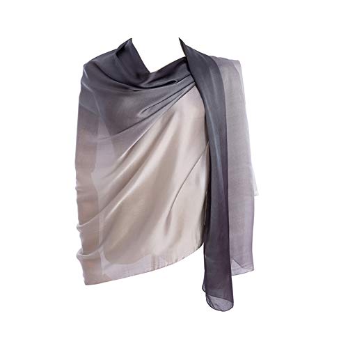 CYZLANN Women's Scarves 100% Silk Long Lightweight Scarfs for women(grey white) - Image 1