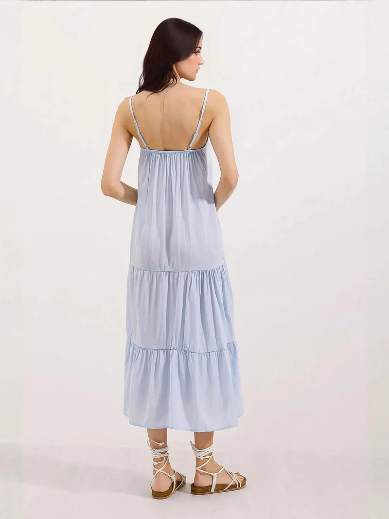 Big Dart Maya Blue BDART Loose Fit Midi Dress with Square Collar for Women | Best Price UAE