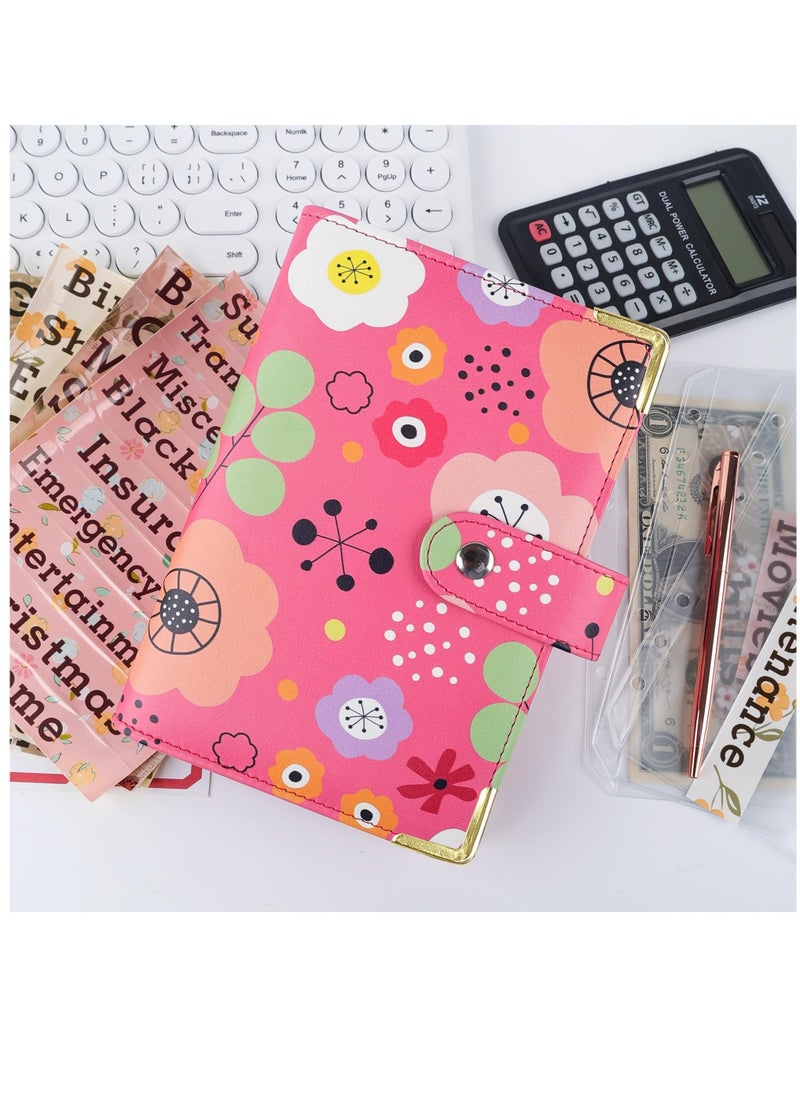Excefore A6 PU Leather Budget Binder with 52-Week Savings Challenge Savings Challenges Book and Cash Envelopes, Includes Cash Envelopes and Trackers, Pink Flower  - Image 5