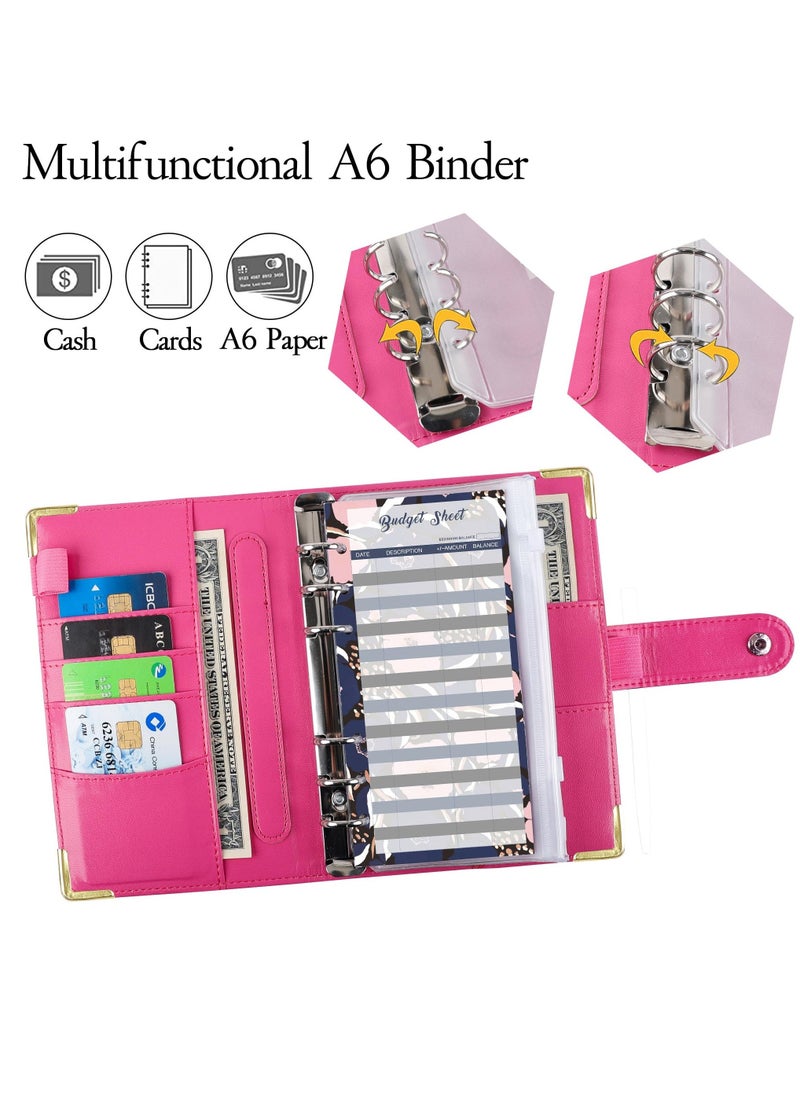 Excefore A6 PU Leather Budget Binder with 52-Week Savings Challenge Savings Challenges Book and Cash Envelopes, Includes Cash Envelopes and Trackers, Pink Flower  - Image 4