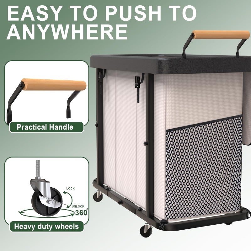 kunlabori 230L (60 Gal) Extra Large Fashion Laundry Sorter 3 Section with Lid, Rolling Laundry Basket Hamper with Handle, Laundry Organizer Storage Cart with Sturdy Metal Frame for Laundry Room, Hotel, White - Image 3