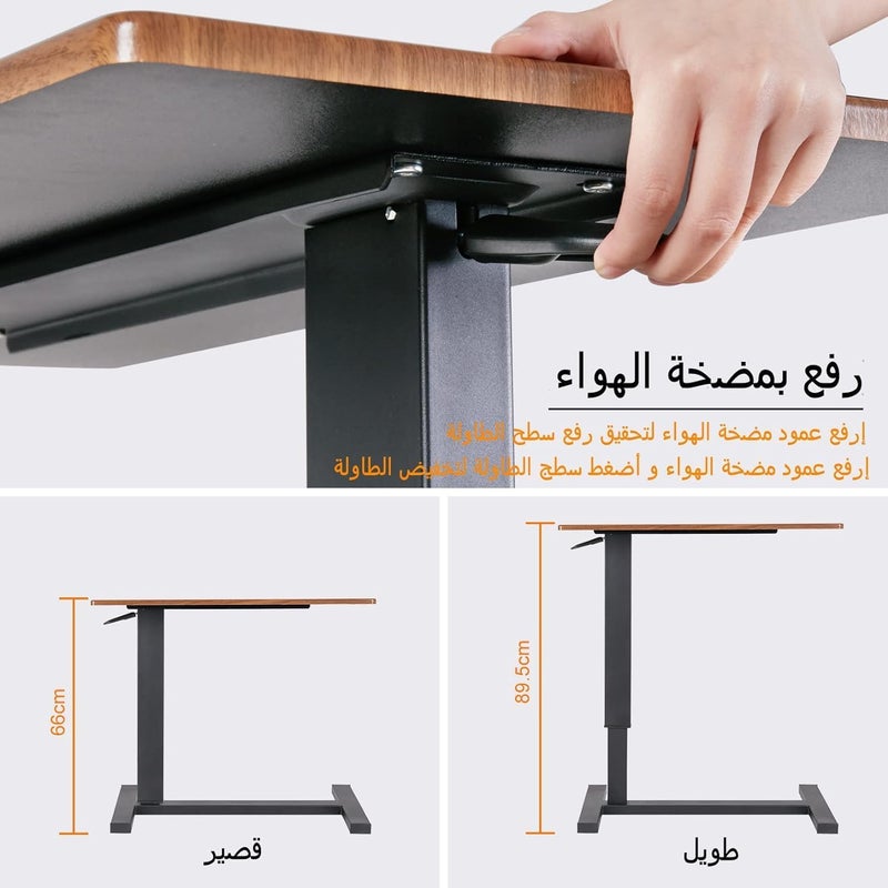 CENXI طاولة جانبية للسرير بعجلات دوارة 80x40x90 سم على شكل حرف C، طاولة جانبية قابلة لضبط الارتفاع، طاولة نهاية سرير المستشفى، طاولة جانبية كبيرة للابتوب للأريكة وغرفة المعيشة (بني) - Image 4