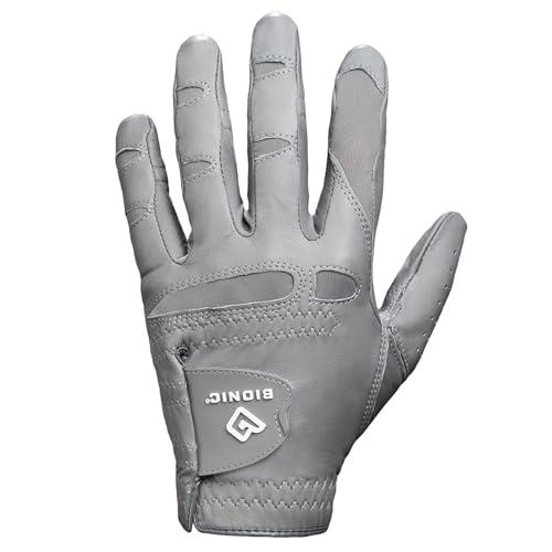Bionic Mens StableGrip with NaturalFit 20 Golf Glove with Dual Expansion Thumb for Best Fit Premium Cabretta Leather Gray Large Left - Image 1