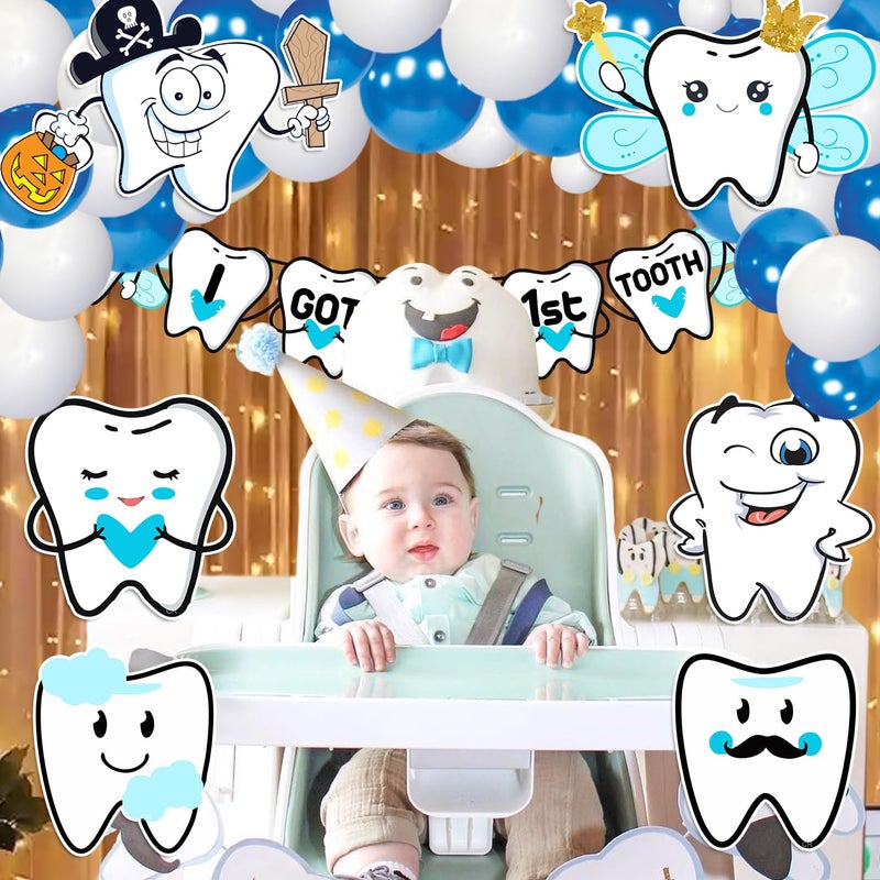 Zyozique I Got My First Tooth Decoration First Tooth Decoration Kit Paper Banner Cardstock Cutout Rice Light with Balloons Pack of 60 - Image 4