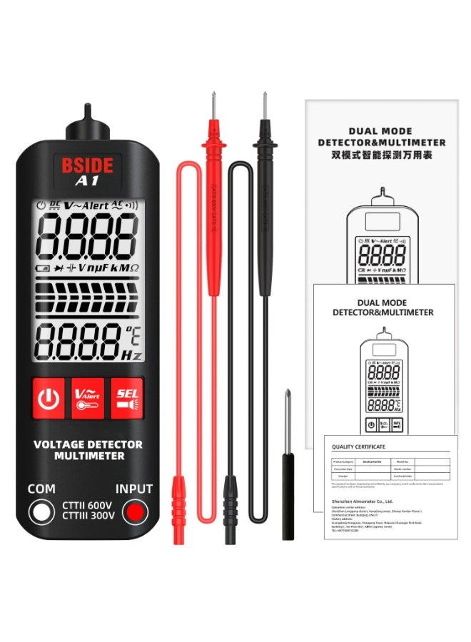 BSIDE Multimeter, BSIDE A1 Mini Multimeter LCD Digital Tester Voltage Detector 2000 Counts DC/AC Voltage Frequency Resistance NCV Continuity Live Wire Neutral Wire Check True RMS Meter - Image 1