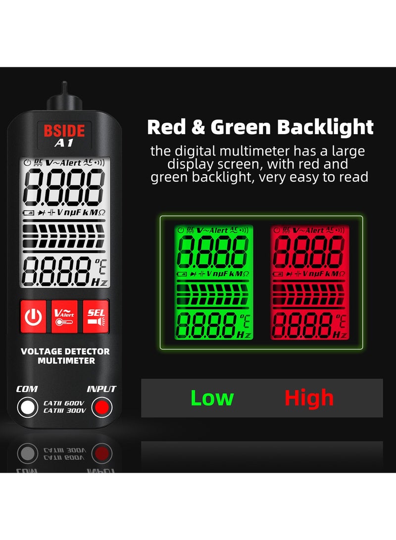 BSIDE Multimeter, BSIDE A1 Mini Multimeter LCD Digital Tester Voltage Detector 2000 Counts DC/AC Voltage Frequency Resistance NCV Continuity Live Wire Neutral Wire Check True RMS Meter - Image 2