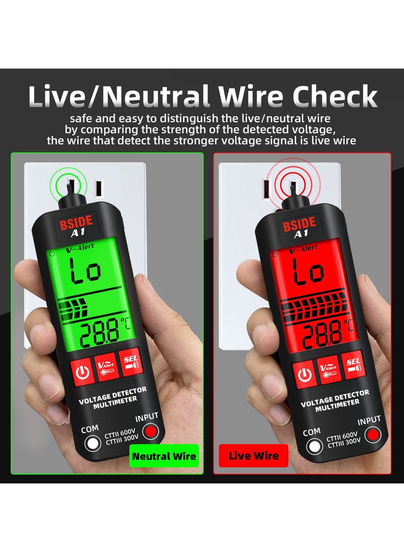 BSIDE Multimeter, BSIDE A1 Mini Multimeter LCD Digital Tester Voltage Detector 2000 Counts DC/AC Voltage Frequency Resistance NCV Continuity Live Wire Neutral Wire Check True RMS Meter - Image 3