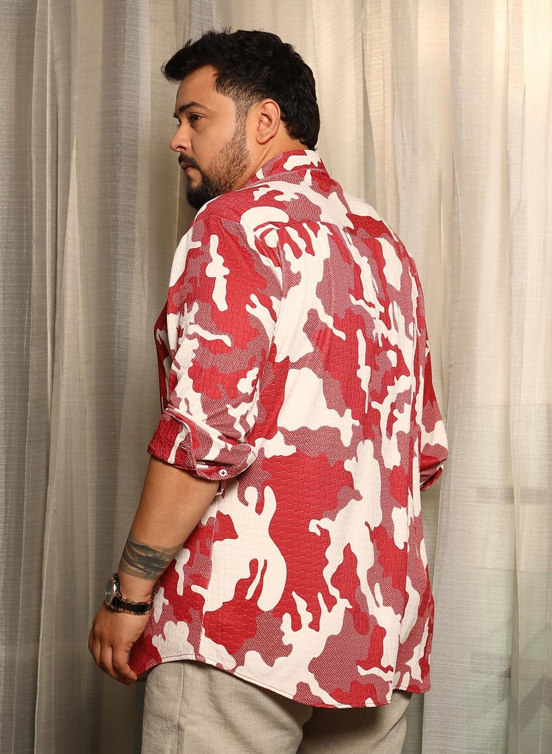 Instafab Plus Instafab Plus Men's Scarlet Red Camou-Tactile Shirt For Casual Wear | Spread Collar | Long Cuffed Sleeves | Button Closure | Plus Size Shirt Crafted With Comfort Fit For Everyday Wear  - Image 5