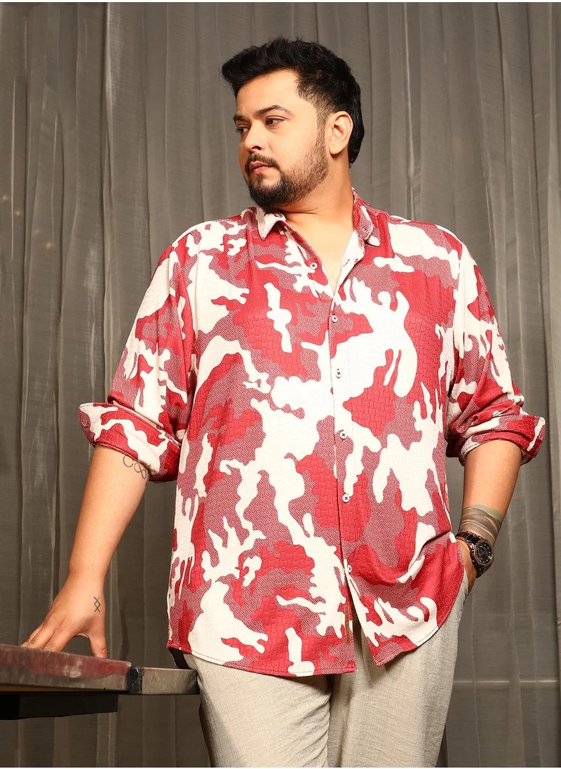 انستافاب بلس Instafab Plus Men's Scarlet Red Camou-Tactile Shirt For Casual Wear | Spread Collar | Long Cuffed Sleeves | Button Closure | Plus Size Shirt Crafted With Comfort Fit For Everyday Wear
