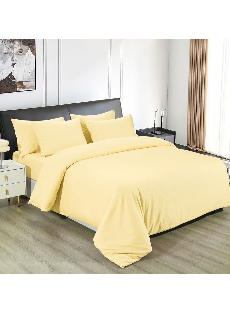 الرائد طقم غطاء لحاف مقاس مفرد من القطن الخالص - 4 قطع يتضمن 1 غطاء لحاف مقاس 160x210 سم بسحاب للإغلاق، و1 ملاءة جاهزة مقاس 120x200+20 سم، و2 كيس وسادة بتصميم مخطط 50x75 سم