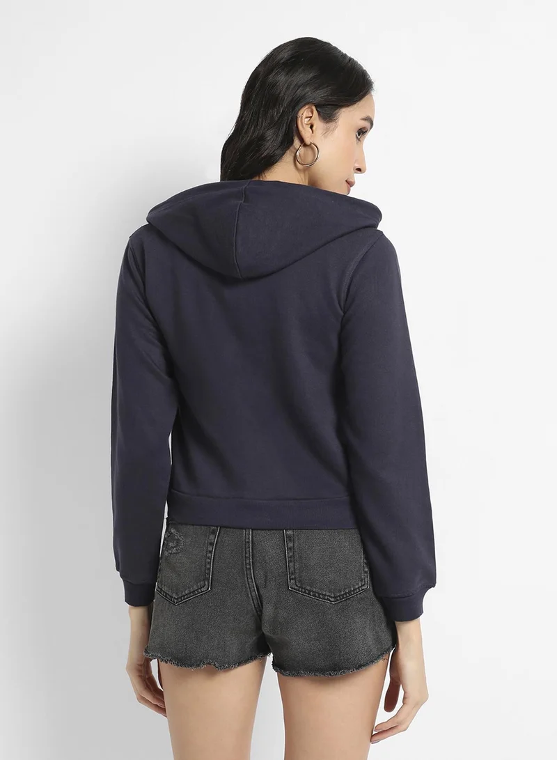Pinacolada  Women's Prussian Blue Zip-Front Hooded Sweatshirt With Contrast Panels for Women | Best Price UAE