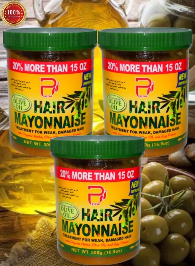 بيرون 3 قطع مايونيز الشعر علاج للشعر الضعيف والتالف مع زيت الزيتون العضوي وبروتين البيض 500 جرام - Image 1