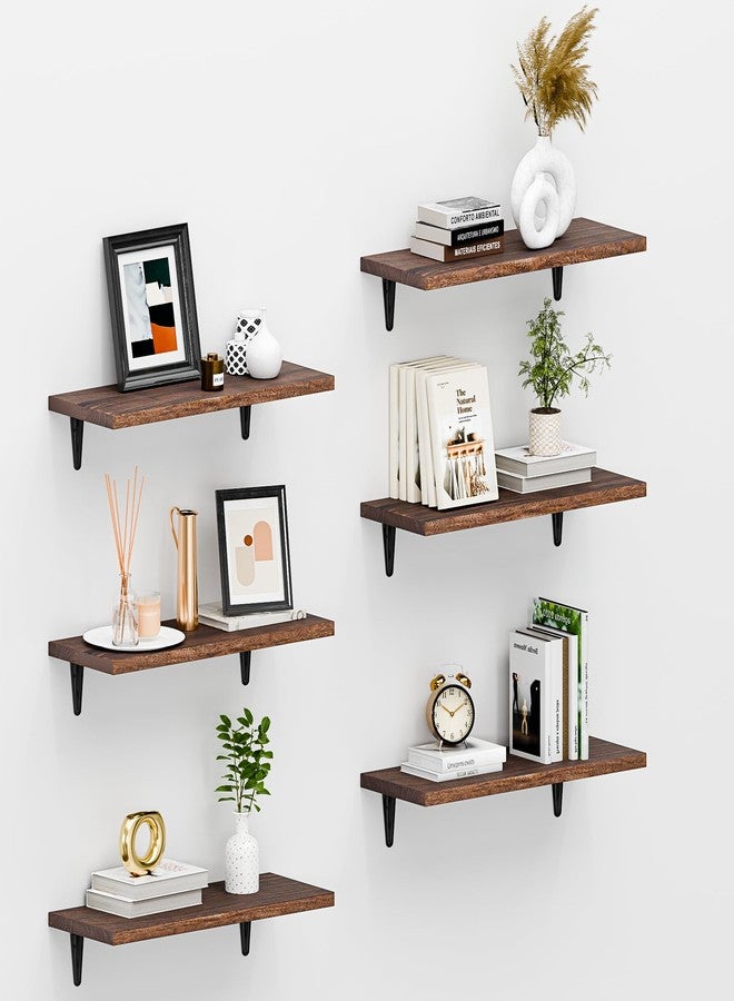 SKYSEN Floating Shelves for Wall Set of 6, 15.7in Wood Wall Shelf for Decor, Bathroom, Bedroom, Storage, Book,Kitchen, Living Room - Dark Brown(fs-40-d) - Image 1